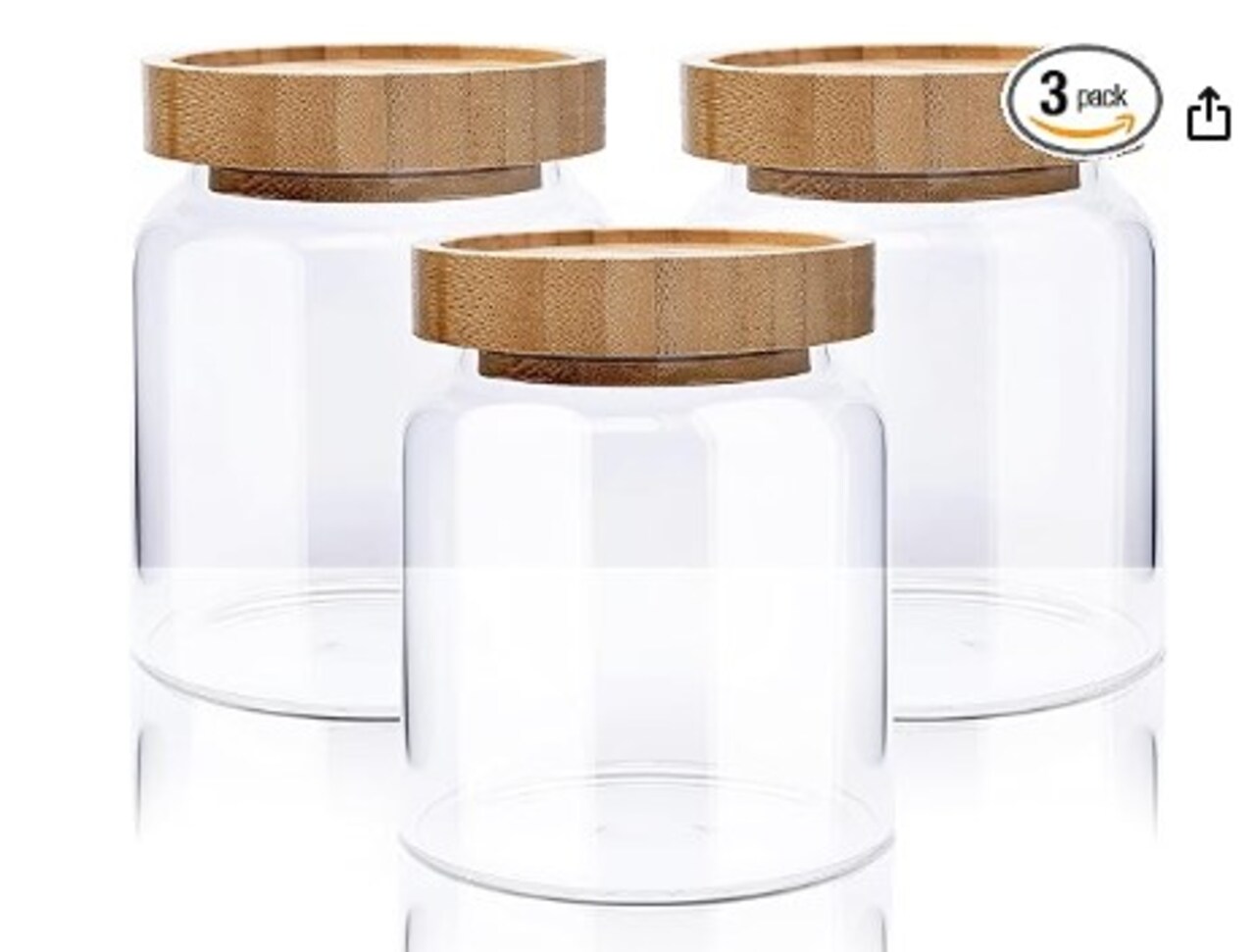 Clear Food Storage Container Jar, 16-Oz Borosilicate Glass Canisters, Set of 3 Airtight Glass Jars with Bamboo Lids Coffee, tea, flour, sugar, nuts, candy, bath salts, and other items can be stored in this container.